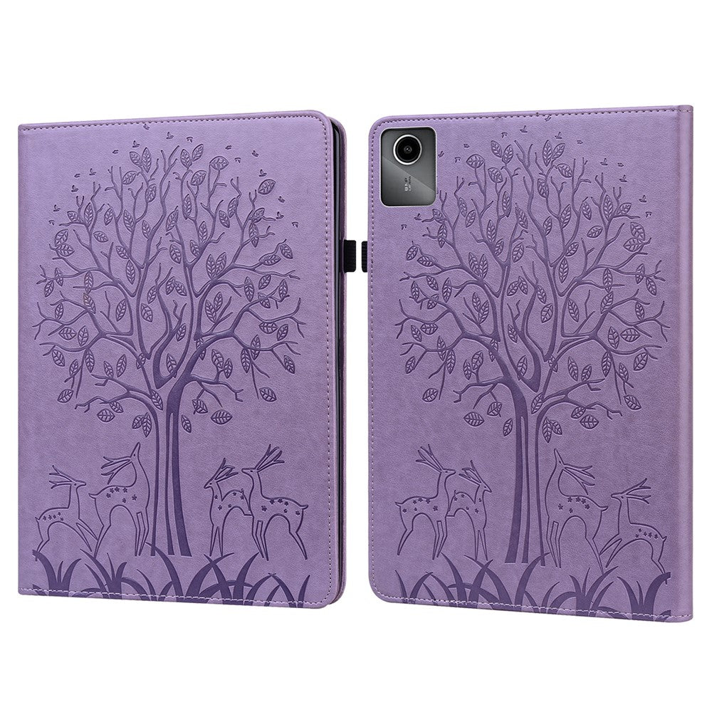 For Lenovo Tab M11 / Xiaoxin Pad 11 2024 Leather Case Tree Deer Pattern Stand Tablet Cover - Purple