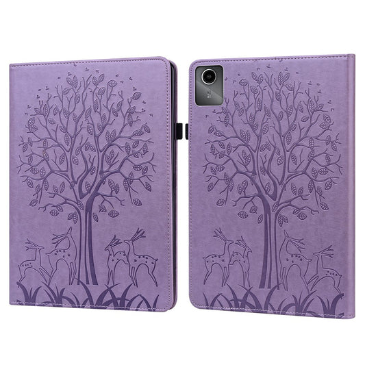 For Lenovo Tab M11 / Xiaoxin Pad 11 2024 Leather Case Tree Deer Pattern Stand Tablet Cover - Purple