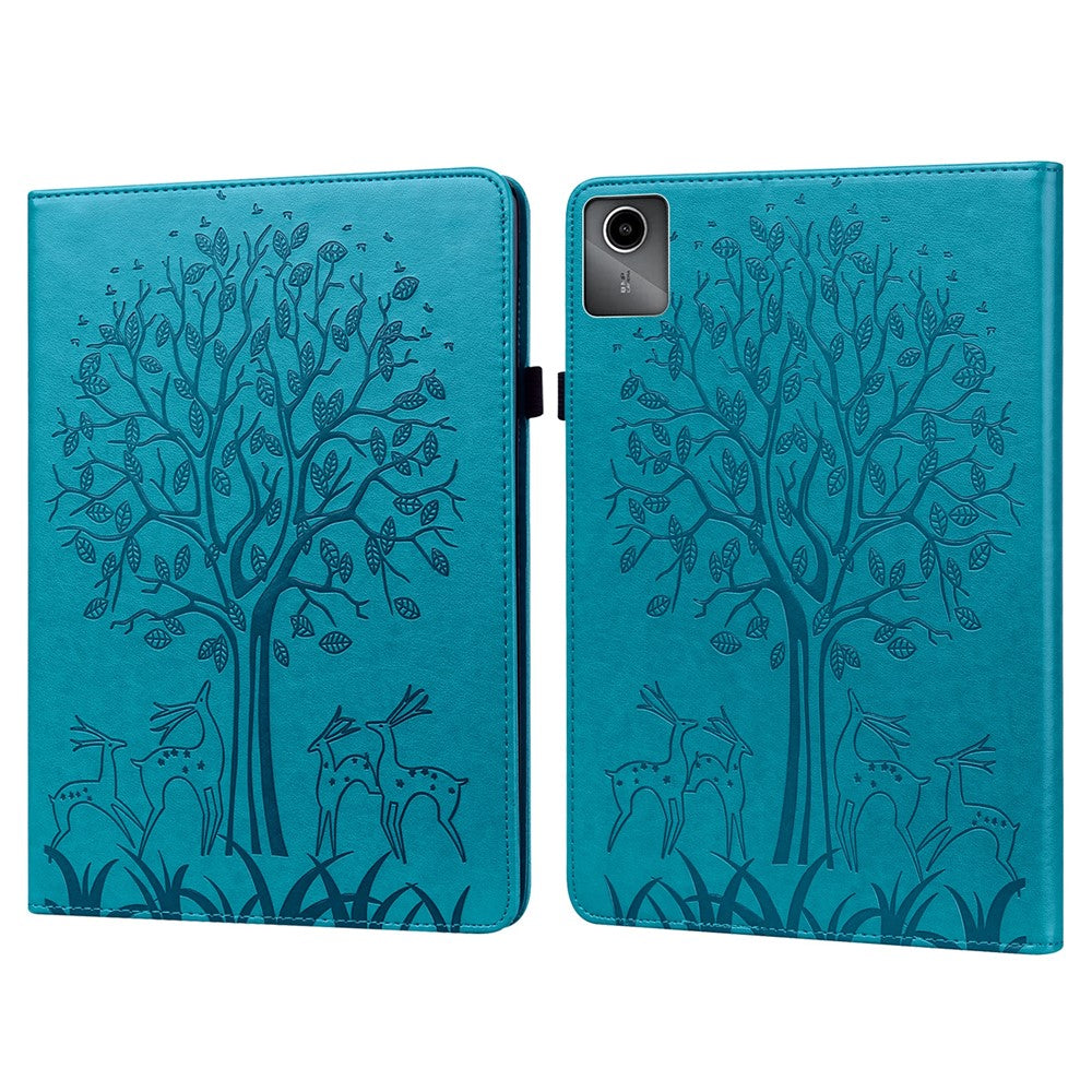 For Lenovo Tab M11 / Xiaoxin Pad 11 2024 Leather Case Tree Deer Pattern Stand Tablet Cover - Blue