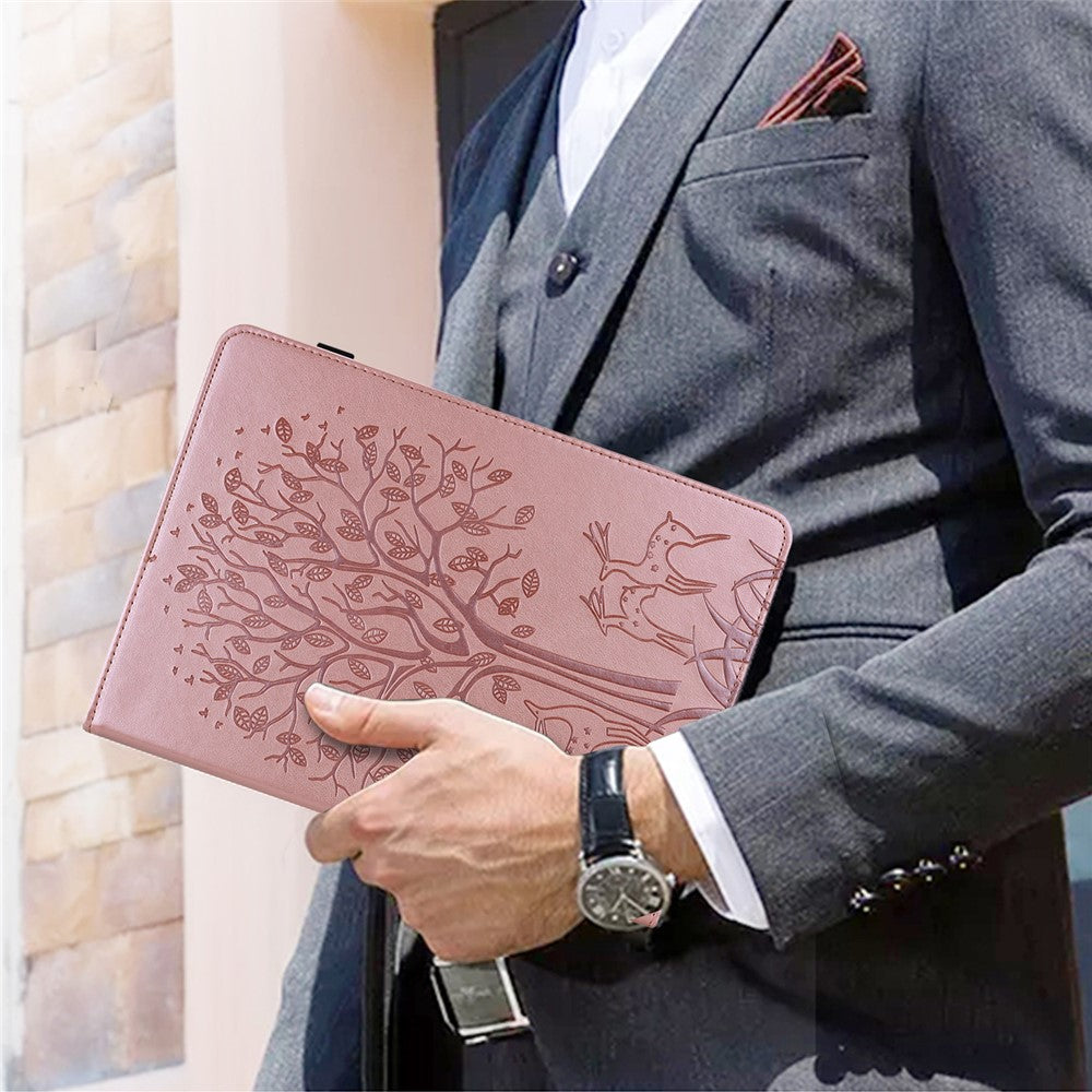 For Lenovo Tab M11 / Xiaoxin Pad 11 2024 Leather Case Tree Deer Pattern Stand Tablet Cover - Rose Gold