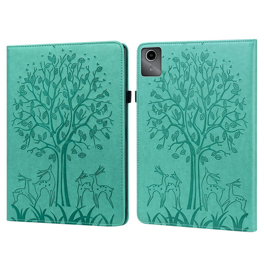For Lenovo Tab M11 / Xiaoxin Pad 11 2024 Leather Case Tree Deer Pattern Stand Tablet Cover - Green