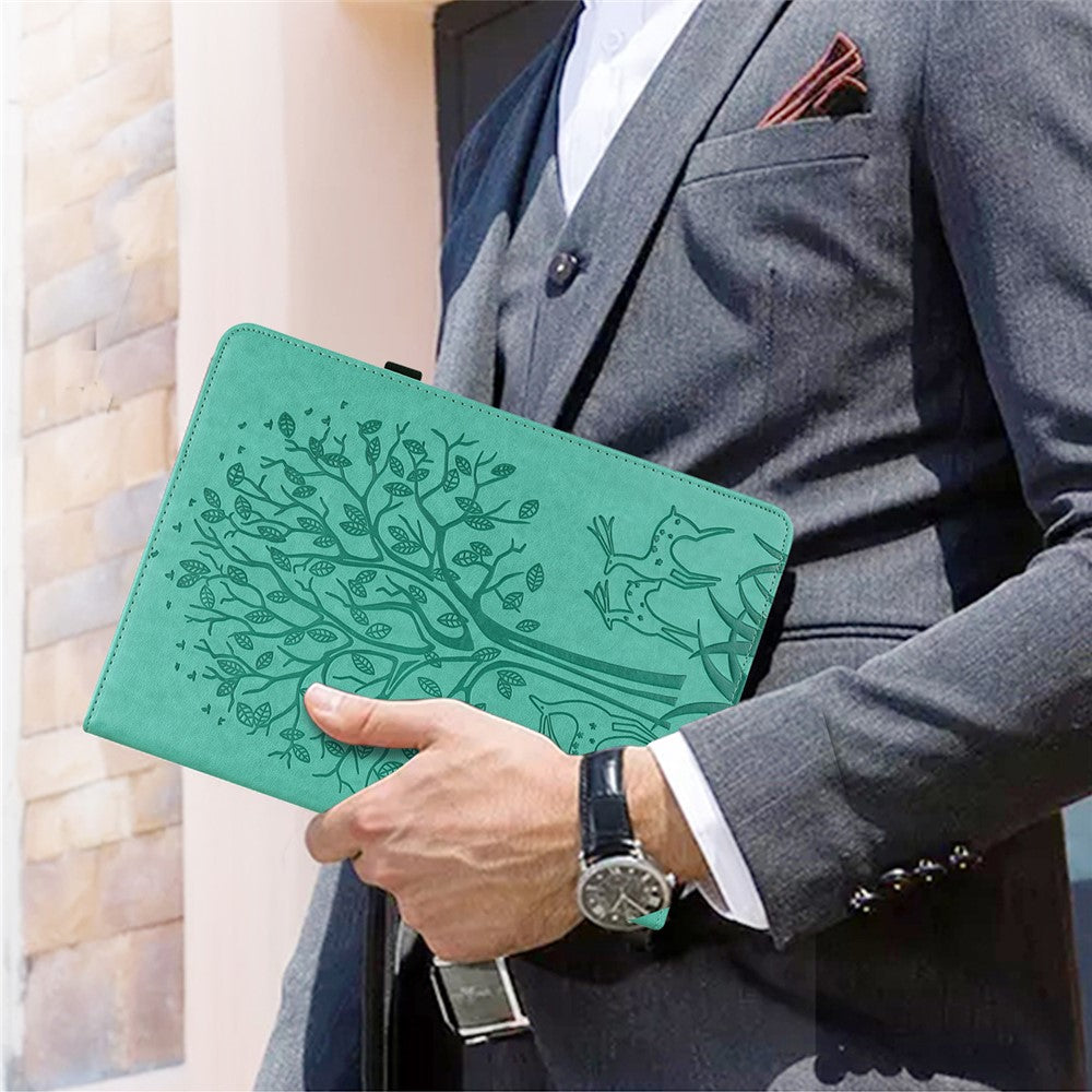 For Lenovo Tab M11 / Xiaoxin Pad 11 2024 Leather Case Tree Deer Pattern Stand Tablet Cover - Green