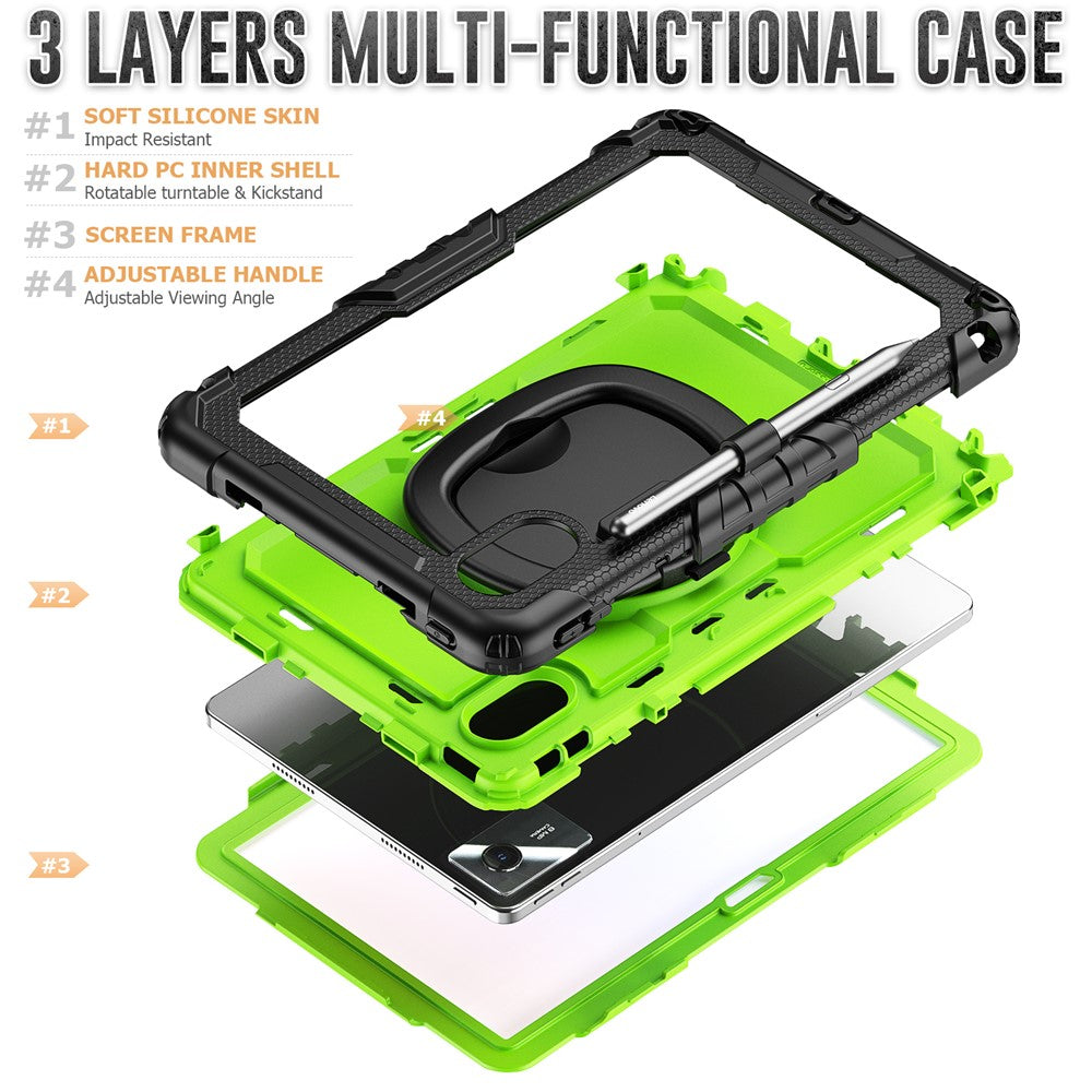 For Lenovo Xiaoxin Pad 11 2025 / 2024 / Idea Tab / K11 Gen 2 / M11 / K11 LTE (2024) Case Kickstand PC+Silicone Tablet Cover with Strap - Yellowgreen / Black