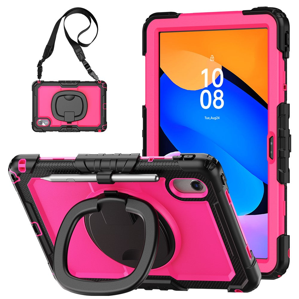 For Lenovo Xiaoxin Pad 11 2025 / 2024 / Idea Tab / K11 Gen 2 / M11 / K11 LTE (2024) Case Kickstand PC+Silicone Tablet Cover with Strap - Rose / Black