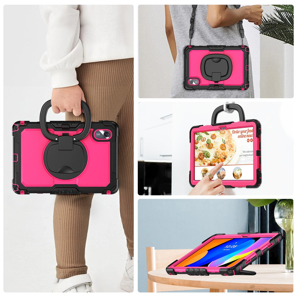 For Lenovo Xiaoxin Pad 11 2025 / 2024 / Idea Tab / K11 Gen 2 / M11 / K11 LTE (2024) Case Kickstand PC+Silicone Tablet Cover with Strap - Rose / Black