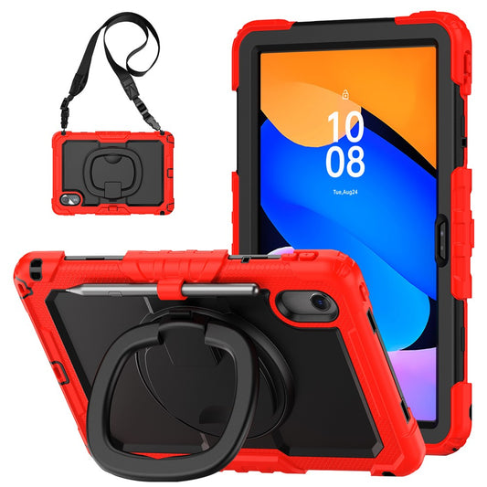 For Lenovo Xiaoxin Pad 11 2025 / 2024 / Idea Tab / K11 Gen 2 / M11 / K11 LTE (2024) Case Kickstand PC+Silicone Tablet Cover with Strap - Red