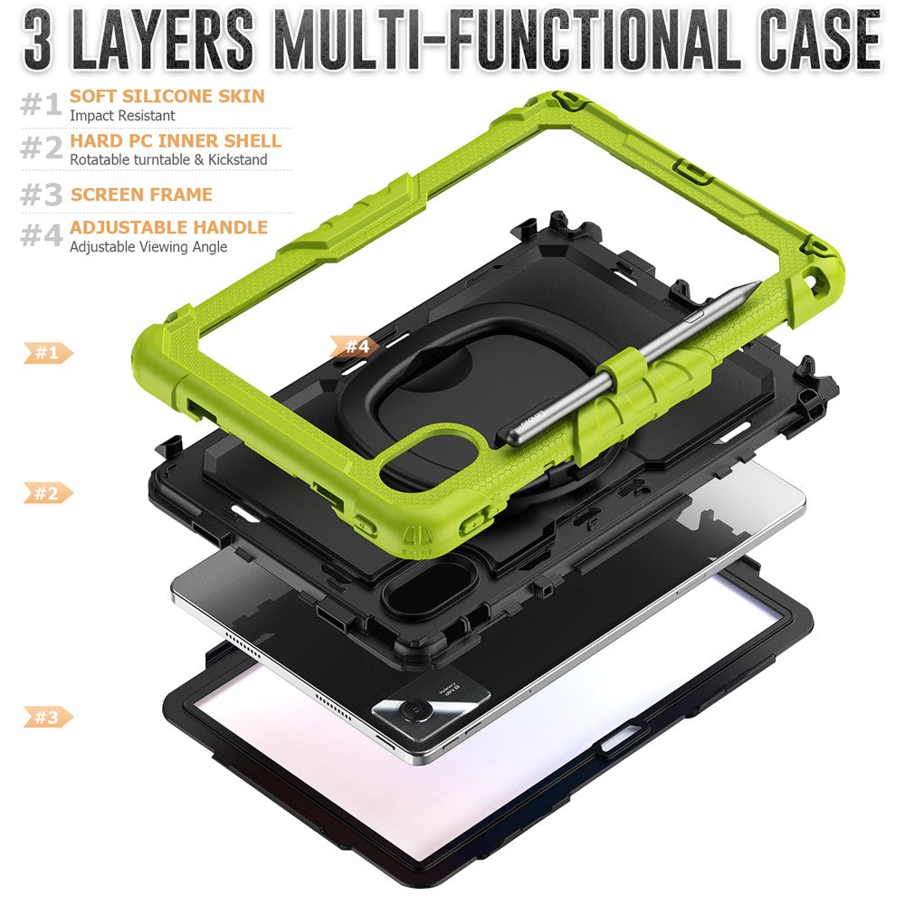 For Lenovo Xiaoxin Pad 11 2025 / 2024 / Idea Tab / K11 Gen 2 / M11 / K11 LTE (2024) Case Kickstand PC+Silicone Tablet Cover with Strap - Yellowgreen