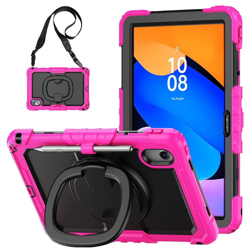 For Lenovo Xiaoxin Pad 11 2025 / 2024 / Idea Tab / K11 Gen 2 / M11 / K11 LTE (2024) Case Kickstand PC+Silicone Tablet Cover with Strap - Rose