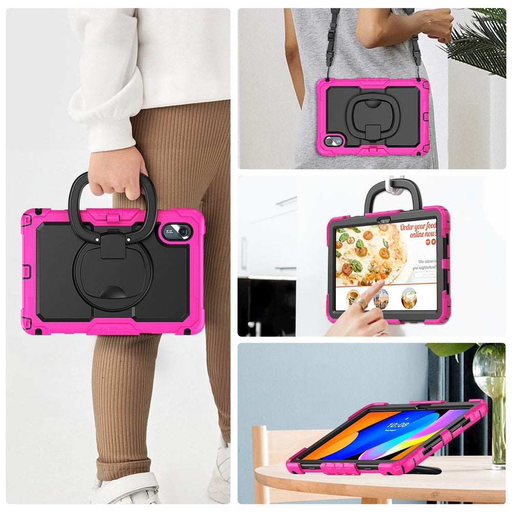 For Lenovo Xiaoxin Pad 11 2025 / 2024 / Idea Tab / K11 Gen 2 / M11 / K11 LTE (2024) Case Kickstand PC+Silicone Tablet Cover with Strap - Rose