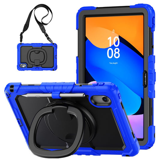 For Lenovo Xiaoxin Pad 11 2025 / 2024 / Idea Tab / K11 Gen 2 / M11 / K11 LTE (2024) Case Kickstand PC+Silicone Tablet Cover with Strap - Dark Blue