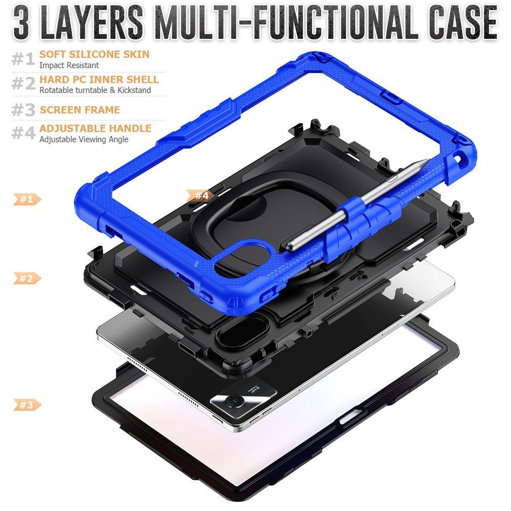 For Lenovo Xiaoxin Pad 11 2025 / 2024 / Idea Tab / K11 Gen 2 / M11 / K11 LTE (2024) Case Kickstand PC+Silicone Tablet Cover with Strap - Dark Blue