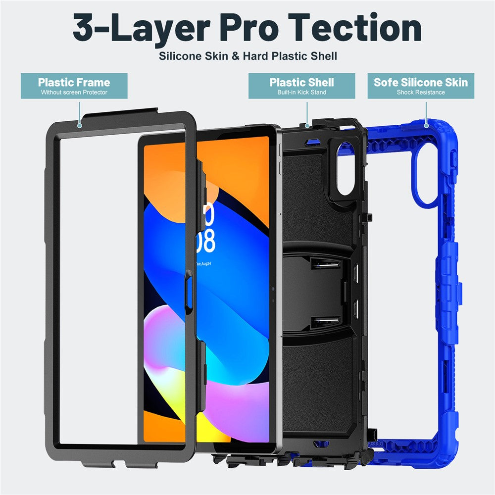 For Lenovo Xiaoxin Pad 11 2025 / 2024 / Idea Tab / K11 Gen 2 / M11 / K11 LTE (2024) Case PC+Silicone Kickstand Tablet Cover with Strap - Dark Blue
