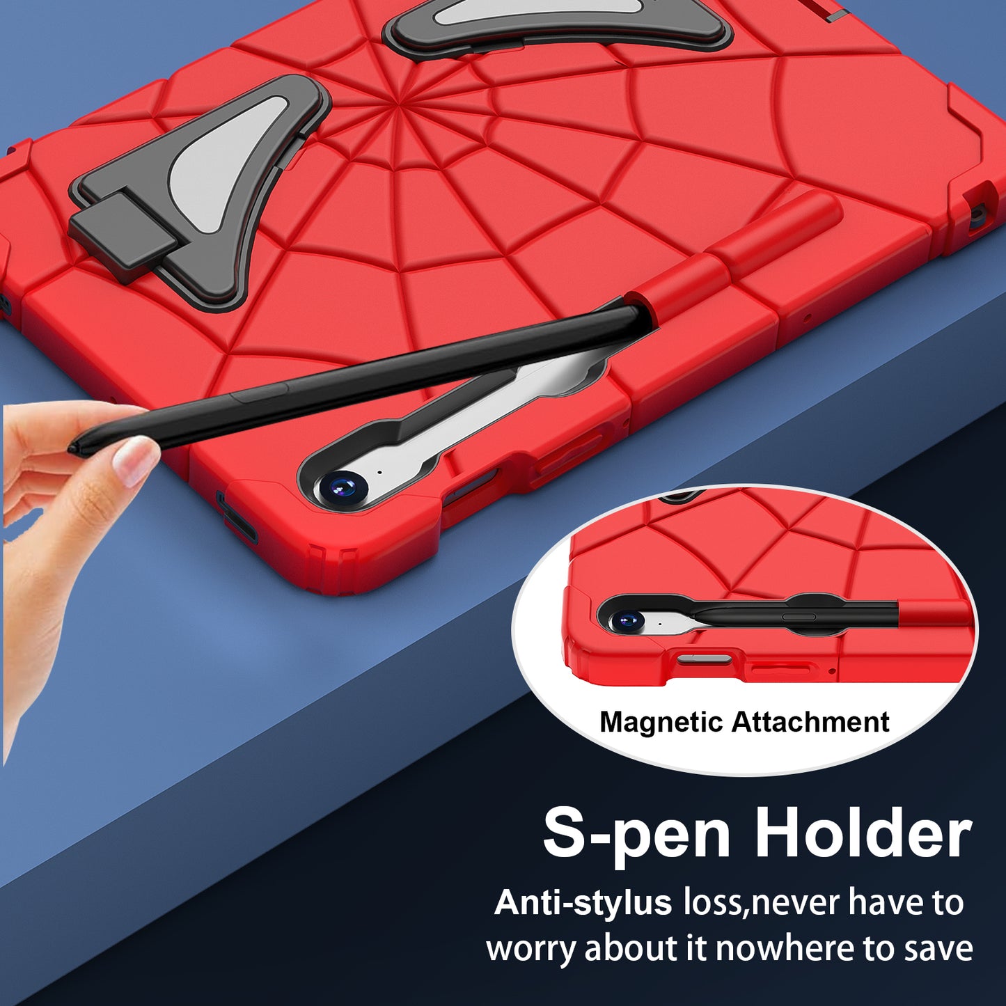 For Samsung Galaxy Tab S7 / S8 / S9 SM-X710 / S9 FE Case Spider Web Silicone+PC Rugged Protective Cover - Red+Black