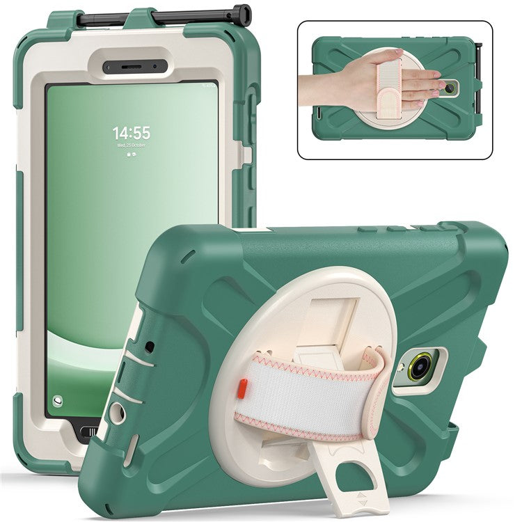 For Samsung Galaxy Tab Active 3 T570 / Tab Active5 X306B Case Hand Strap Kickstand PC+Silicone Rugged Cover - Emerald Green