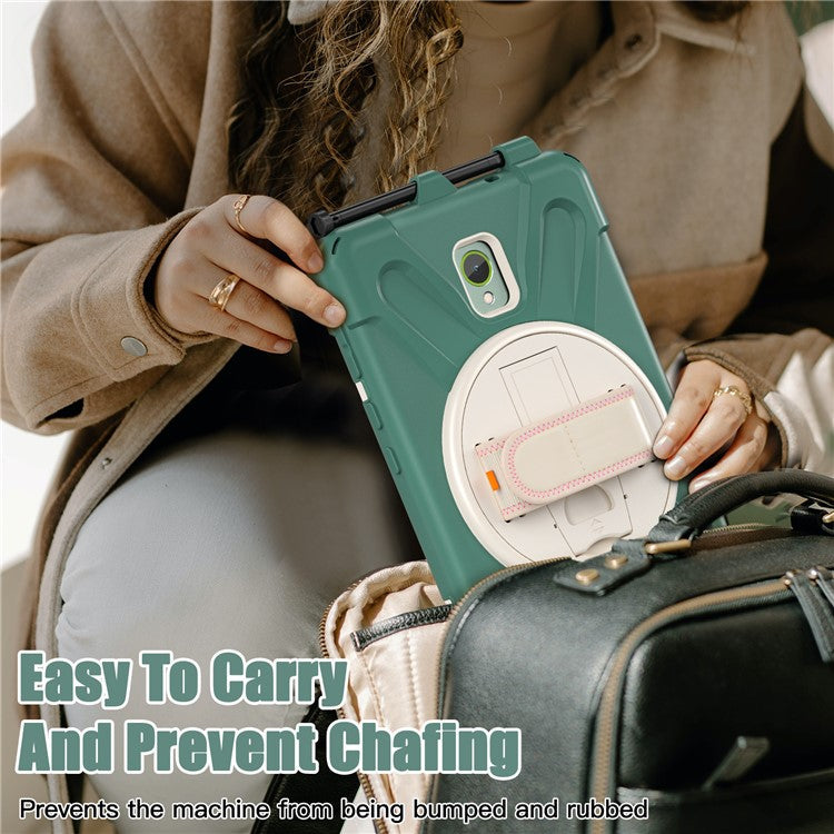 For Samsung Galaxy Tab Active 3 T570 / Tab Active5 X306B Case Hand Strap Kickstand PC+Silicone Rugged Cover - Emerald Green