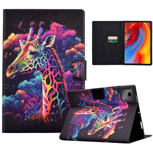A2 For Lenovo Tab M11 / Xiaoxin Pad 11 2024 Leather Case Pattern Printed Card Slots Tablet Cover - Giraffe