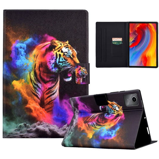 A2 For Lenovo Tab M11 / Xiaoxin Pad 11 2024 Leather Case Pattern Printed Card Slots Tablet Cover - Colorful Tiger