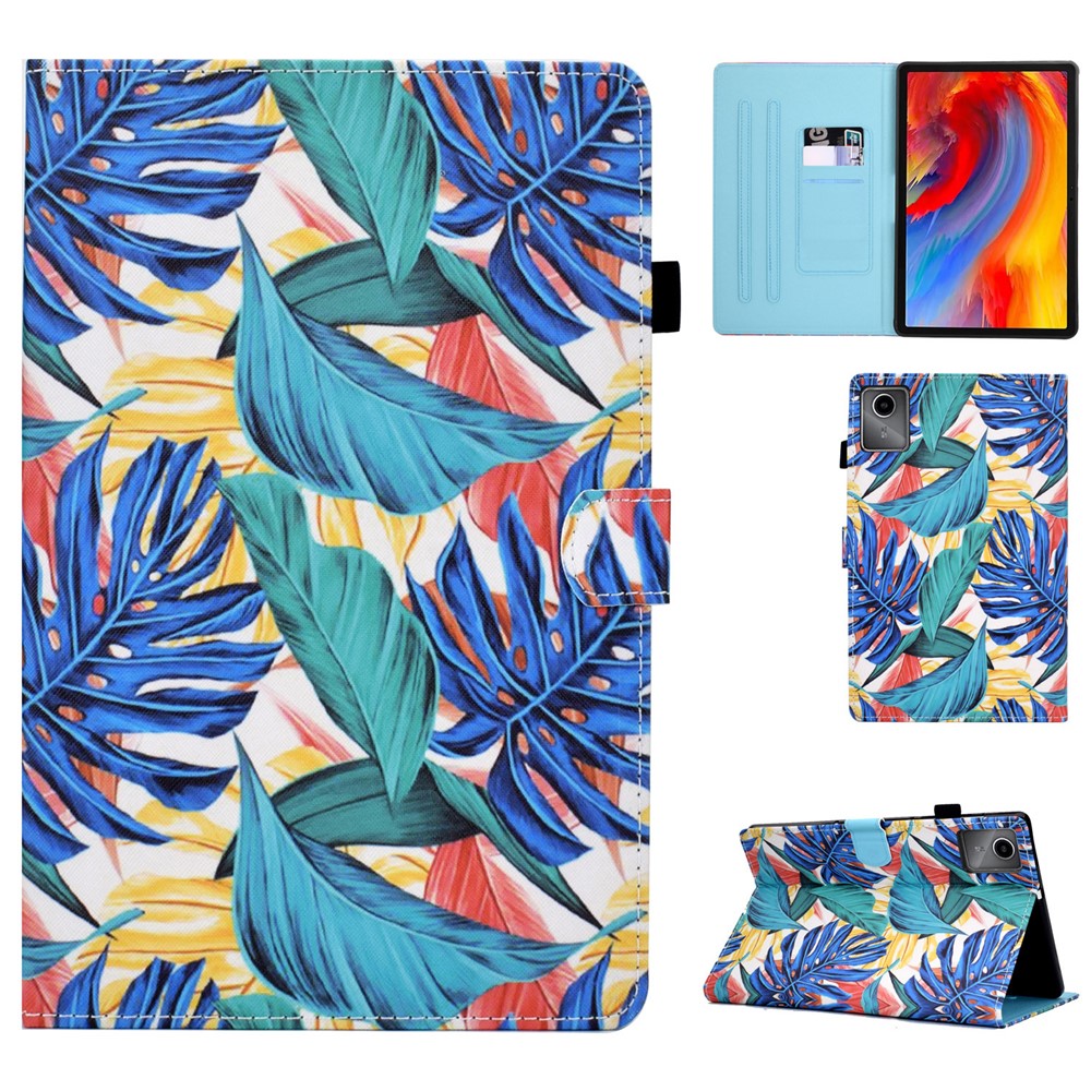 For Lenovo Tab M11 / Xiaoxin Pad 11 2024 Case Pattern Printing PU Leather Stand Tablet Cover - Leaves