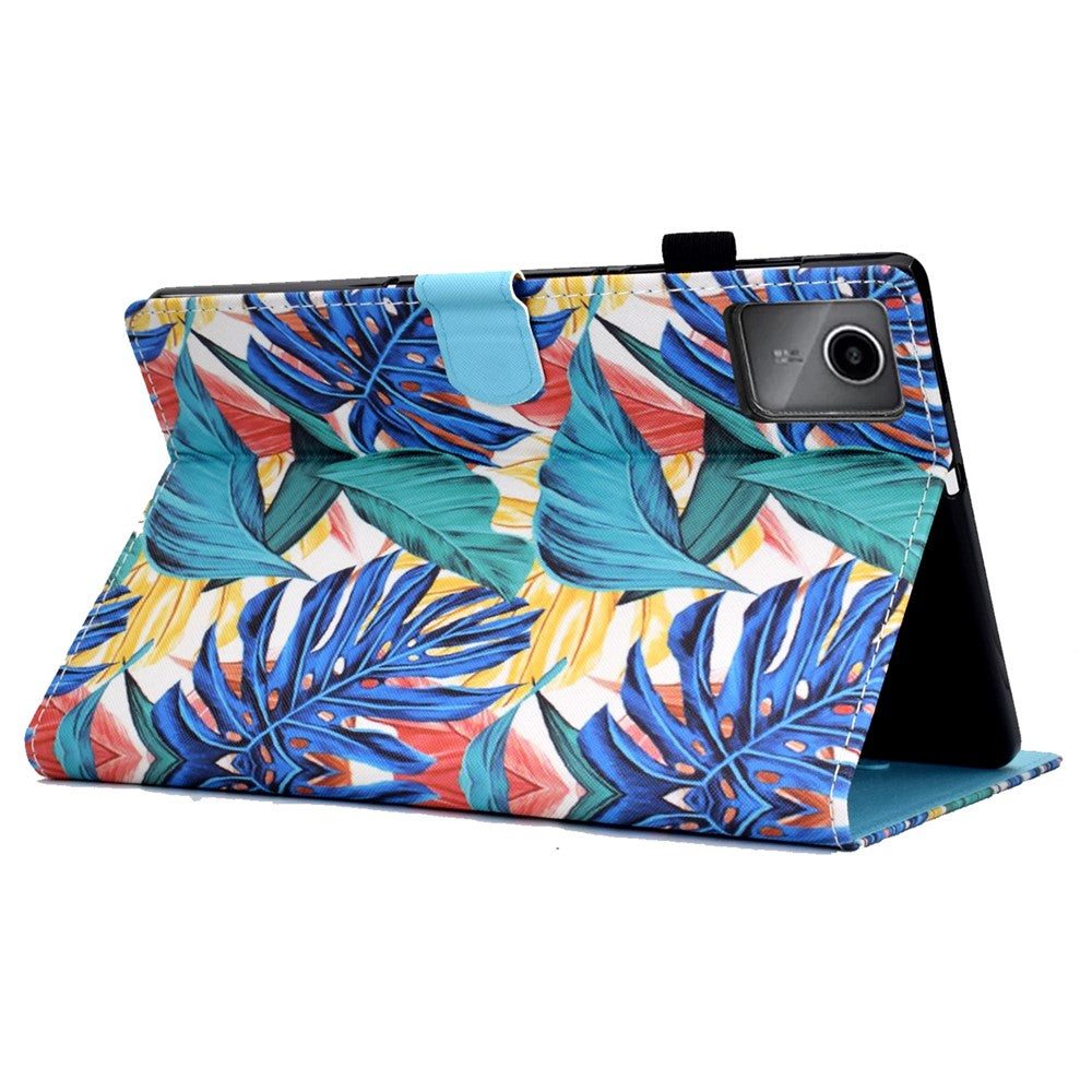 For Lenovo Tab M11 / Xiaoxin Pad 11 2024 Case Pattern Printing PU Leather Stand Tablet Cover - Leaves
