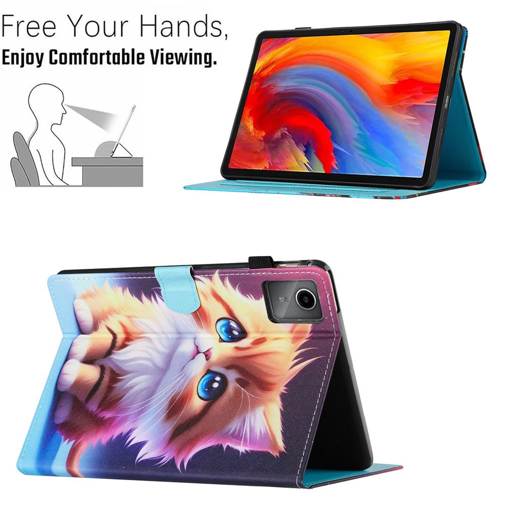 For Lenovo Tab M11 / Xiaoxin Pad 11 2024 Case Pattern Printing PU Leather Stand Tablet Cover - Yellow Cat