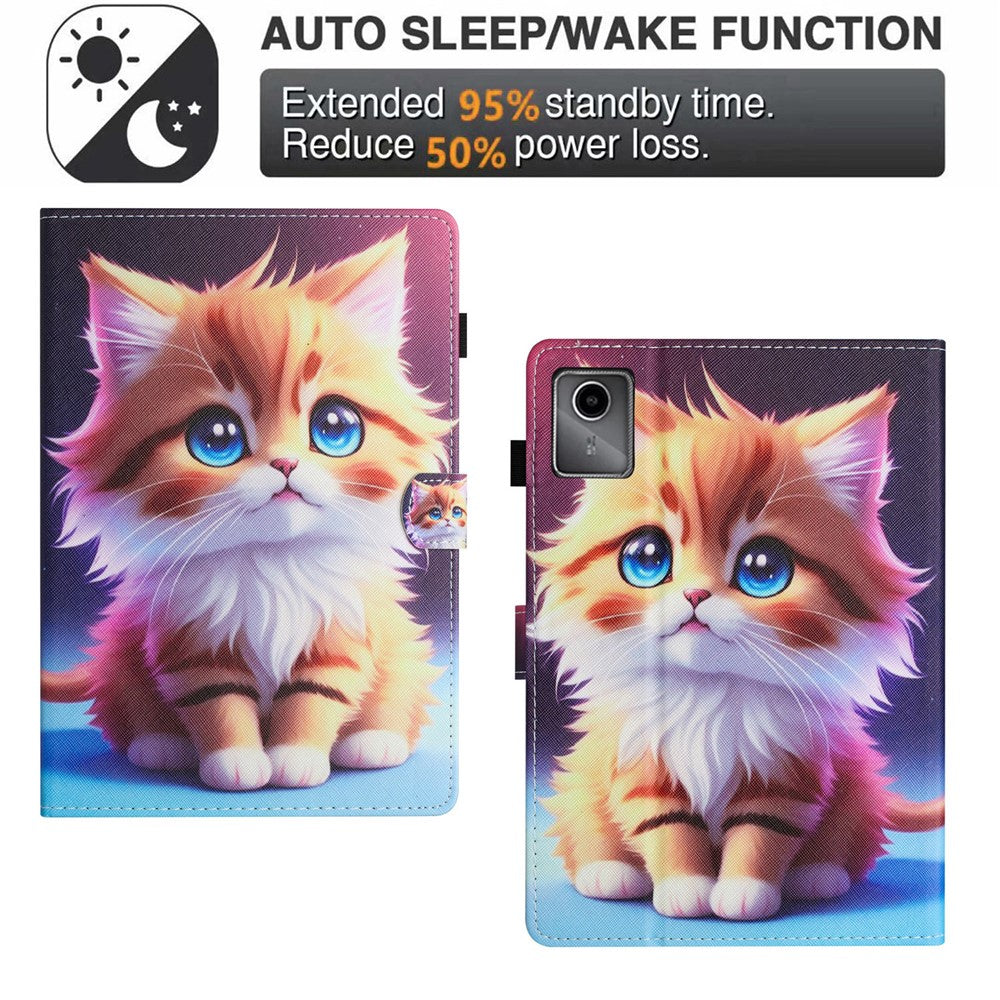 For Lenovo Tab M11 / Xiaoxin Pad 11 2024 Case Pattern Printing PU Leather Stand Tablet Cover - Yellow Cat