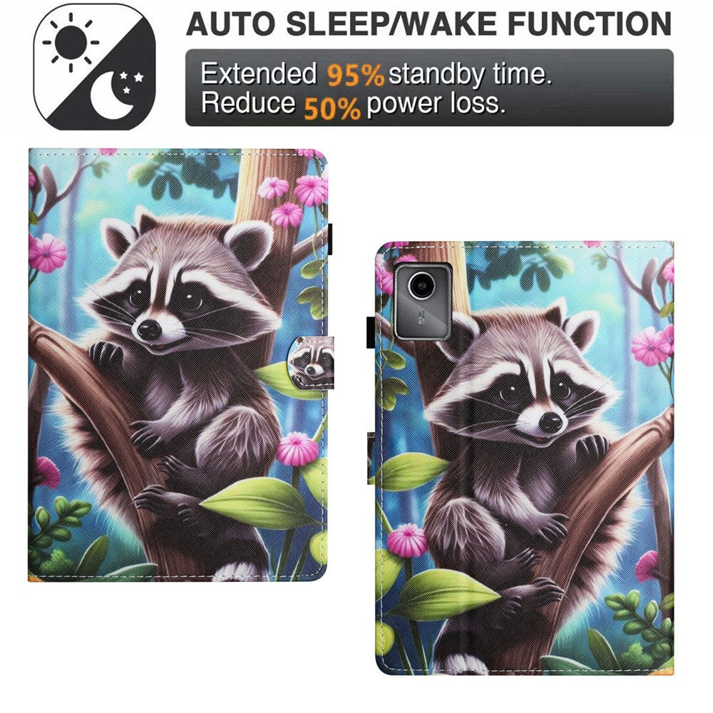 For Lenovo Tab M11 / Xiaoxin Pad 11 2024 Case Pattern Printing PU Leather Stand Tablet Cover - Raccoon