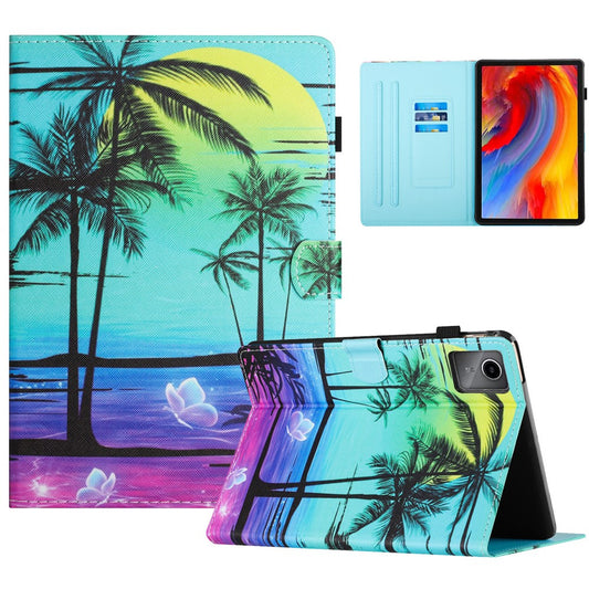 For Lenovo Tab M11 / Xiaoxin Pad 11 2024 Case Pattern Printing PU Leather Stand Tablet Cover - Coconut Tree