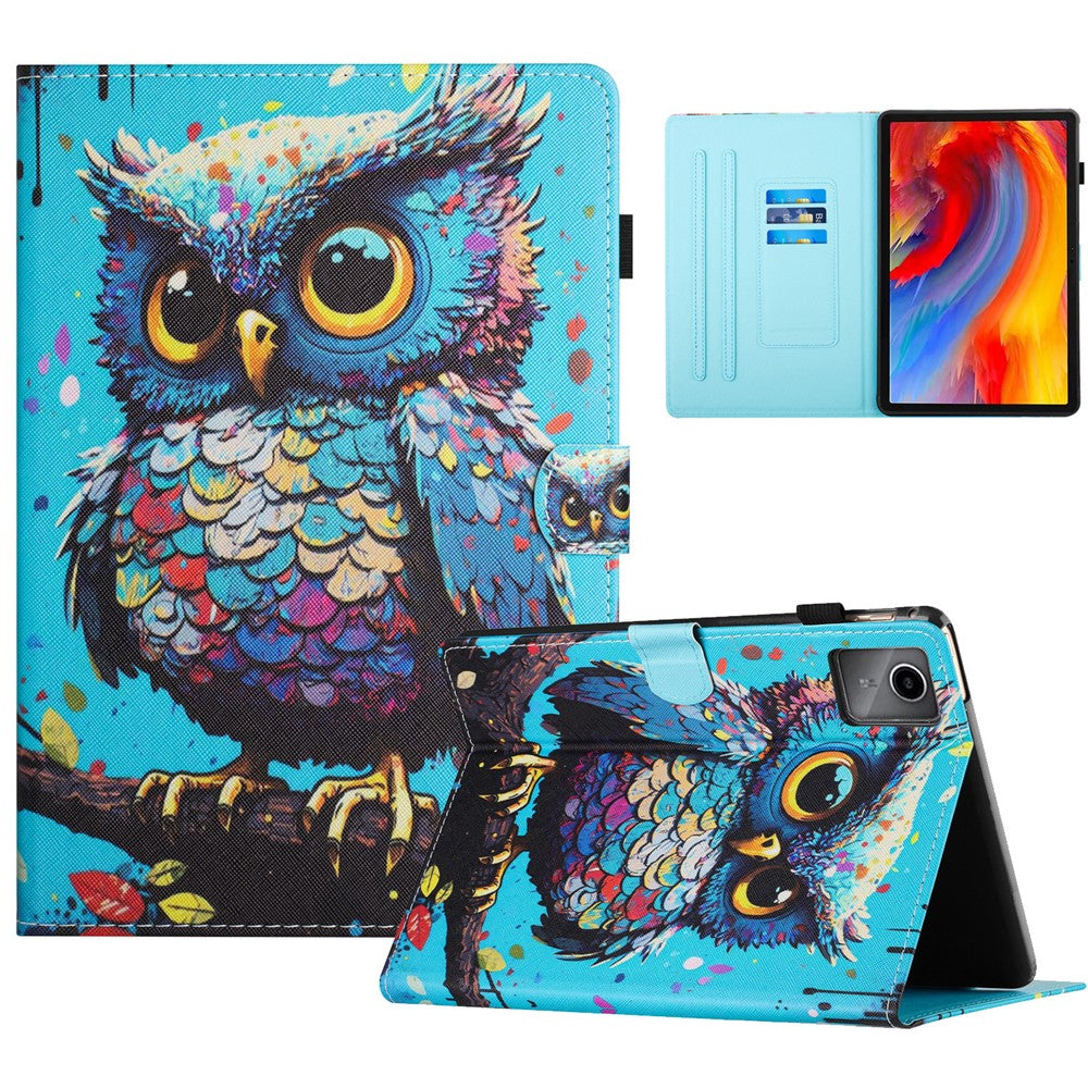 For Lenovo Tab M11 / Xiaoxin Pad 11 2024 Case Pattern Printing PU Leather Stand Tablet Cover - Owl