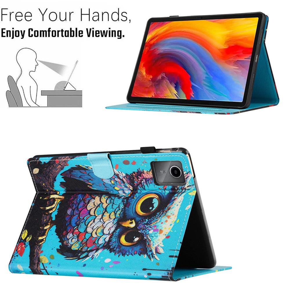 For Lenovo Tab M11 / Xiaoxin Pad 11 2024 Case Pattern Printing PU Leather Stand Tablet Cover - Owl