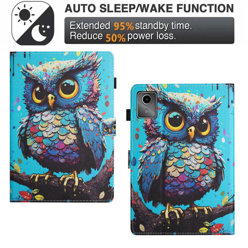 For Lenovo Tab M11 / Xiaoxin Pad 11 2024 Case Pattern Printing PU Leather Stand Tablet Cover - Owl