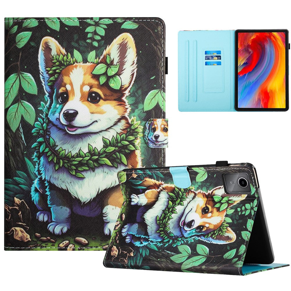 For Lenovo Tab M11 / Xiaoxin Pad 11 2024 Case Pattern Printing PU Leather Stand Tablet Cover - Corgi