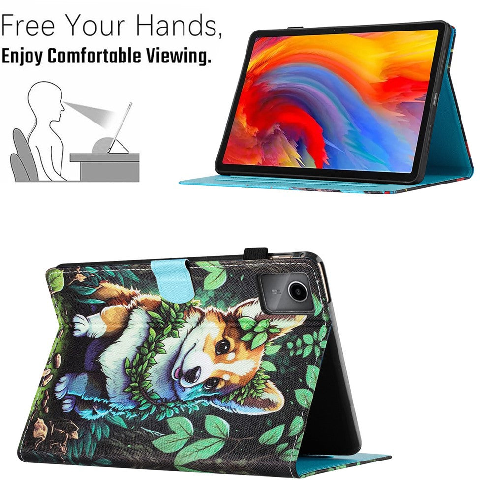 For Lenovo Tab M11 / Xiaoxin Pad 11 2024 Case Pattern Printing PU Leather Stand Tablet Cover - Corgi