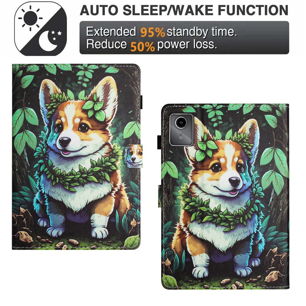 For Lenovo Tab M11 / Xiaoxin Pad 11 2024 Case Pattern Printing PU Leather Stand Tablet Cover - Corgi