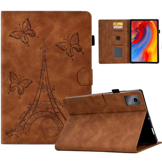 For Lenovo Tab M11 / Xiaoxin Pad 11 2024 Case Microfiber Leather Iron Tower Pattern Tablet Cover - Brown