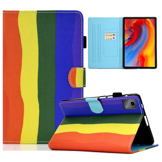 For Lenovo Tab M11 / Xiaoxin Pad 11 2024 Leather Case Pattern Printing Tablet Cover with Card Slots - Rainbow