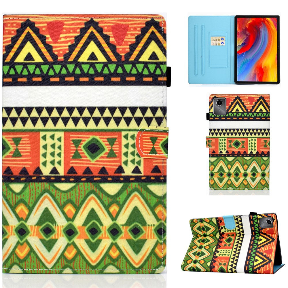 For Lenovo Tab M11 / Xiaoxin Pad 11 2024 Leather Case Pattern Printing Tablet Cover with Card Slots - National Style