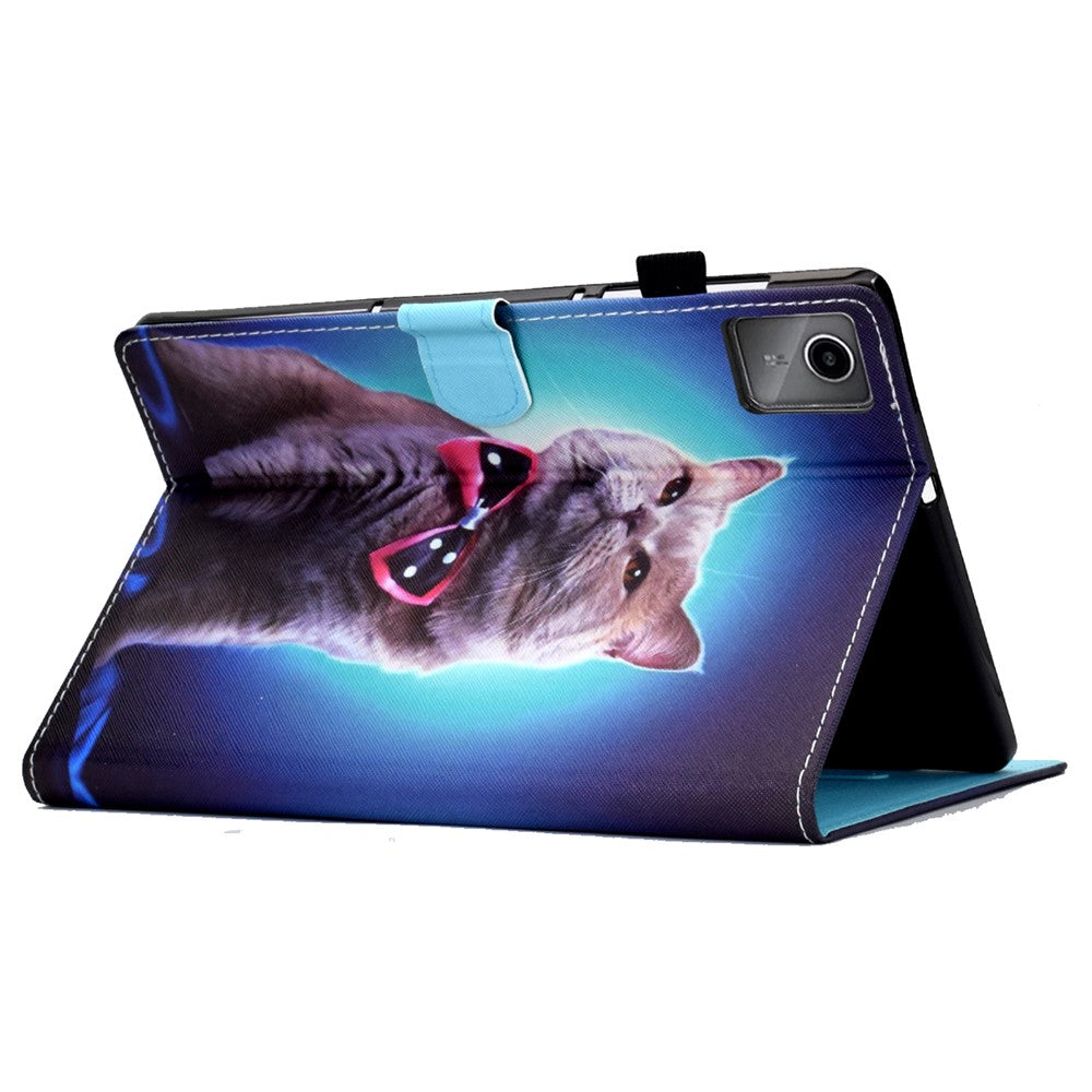 For Lenovo Tab M11 / Xiaoxin Pad 11 2024 Leather Case Pattern Printing Tablet Cover with Card Slots - Tie Cat
