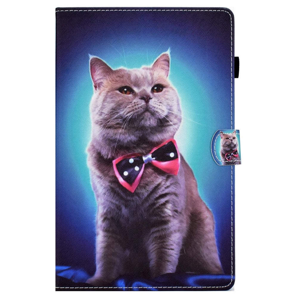 For Lenovo Tab M11 / Xiaoxin Pad 11 2024 Leather Case Pattern Printing Tablet Cover with Card Slots - Tie Cat