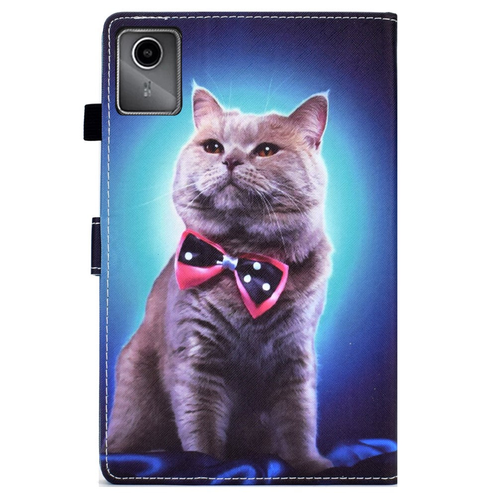 For Lenovo Tab M11 / Xiaoxin Pad 11 2024 Leather Case Pattern Printing Tablet Cover with Card Slots - Tie Cat