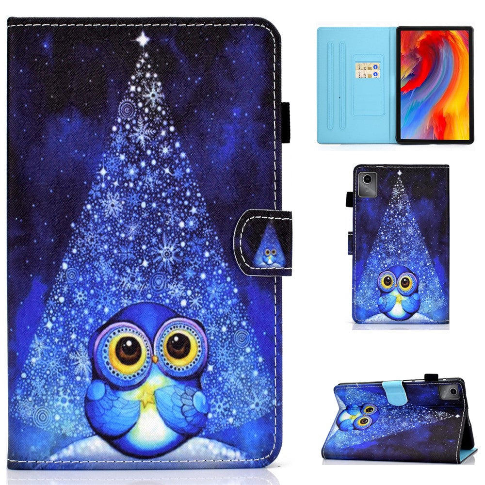For Lenovo Tab M11 / Xiaoxin Pad 11 2024 Leather Case Pattern Printing Tablet Cover with Card Slots - Night Owl