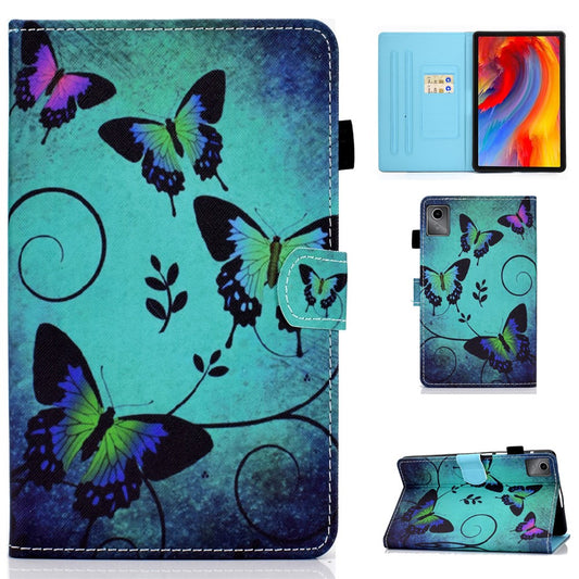 For Lenovo Tab M11 / Xiaoxin Pad 11 2024 Leather Case Pattern Printing Tablet Cover with Card Slots - Green Butterflies