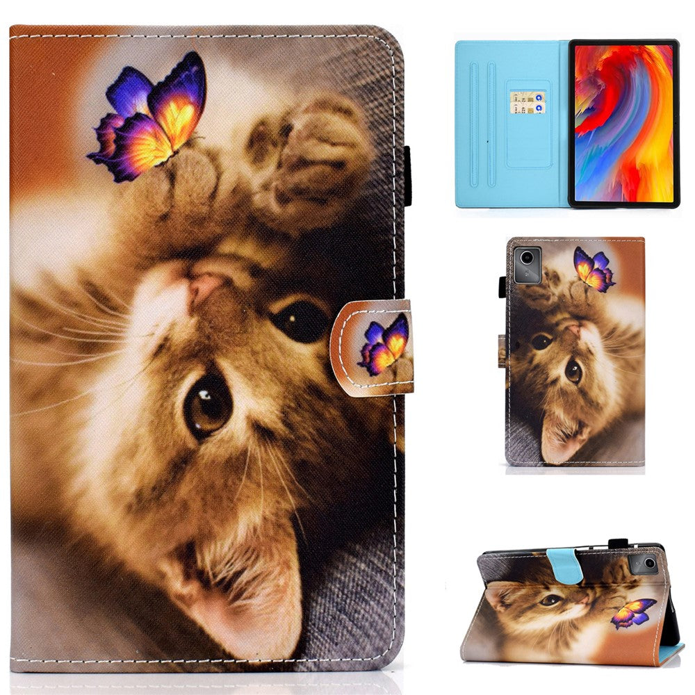 For Lenovo Tab M11 / Xiaoxin Pad 11 2024 Leather Case Pattern Printing Tablet Cover with Card Slots - Butterfly and Cat