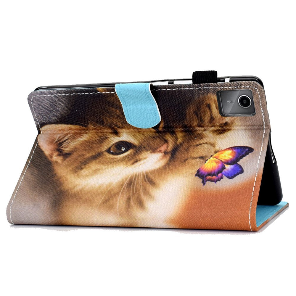 For Lenovo Tab M11 / Xiaoxin Pad 11 2024 Leather Case Pattern Printing Tablet Cover with Card Slots - Butterfly and Cat