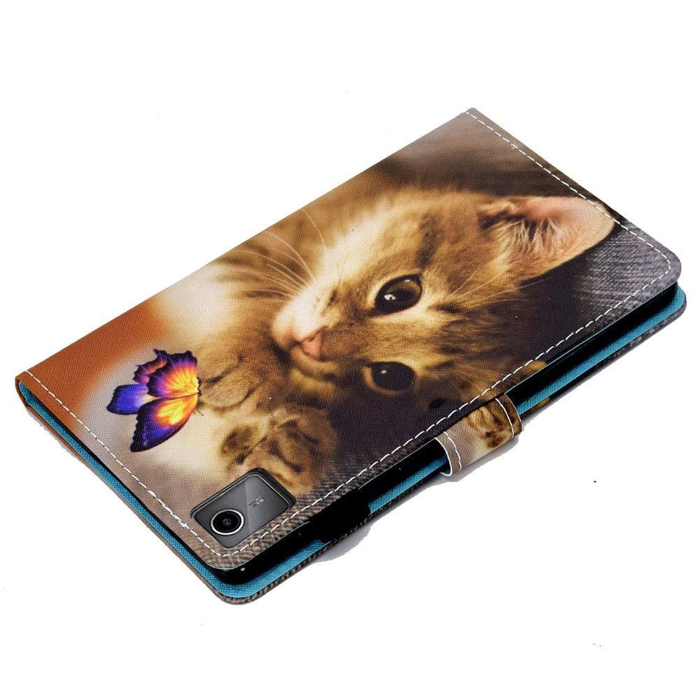 For Lenovo Tab M11 / Xiaoxin Pad 11 2024 Leather Case Pattern Printing Tablet Cover with Card Slots - Butterfly and Cat