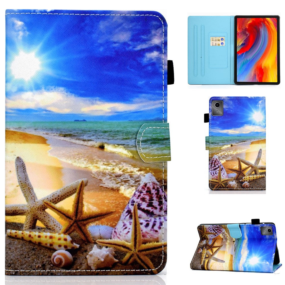 For Lenovo Tab M11 / Xiaoxin Pad 11 2024 Leather Case Pattern Printing Tablet Cover with Card Slots - Blue Sky