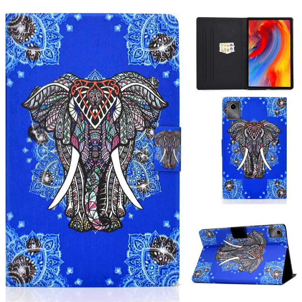 For Lenovo Tab M11 / Xiaoxin Pad 11 2024 Case Card Holder Pattern Leather Tablet Cover - Ethnic Elephant