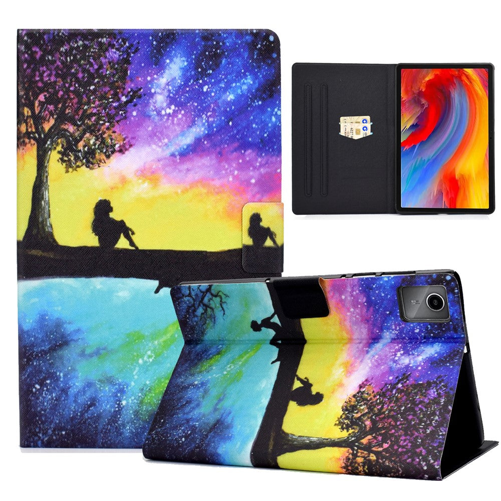 For Lenovo Tab M11 / Xiaoxin Pad 11 2024 Case Card Holder Pattern Leather Tablet Cover - Starry Sky and Inverted Image