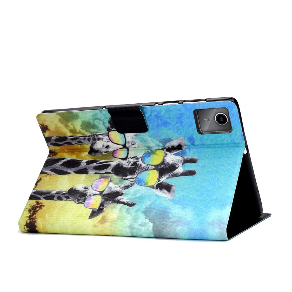 For Lenovo Tab M11 / Xiaoxin Pad 11 2024 Case Card Holder Pattern Leather Tablet Cover - Giraffe with Glasses
