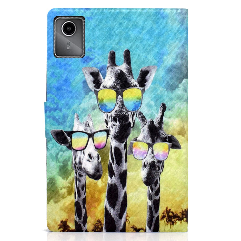 For Lenovo Tab M11 / Xiaoxin Pad 11 2024 Case Card Holder Pattern Leather Tablet Cover - Giraffe with Glasses