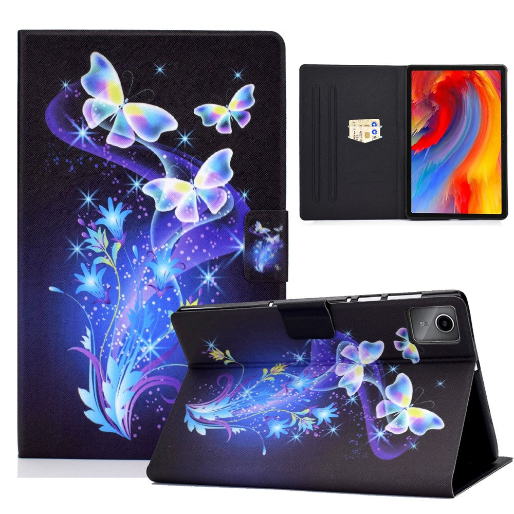 For Lenovo Tab M11 / Xiaoxin Pad 11 2024 Case Card Holder Pattern Leather Tablet Cover - Butterfly and Flower